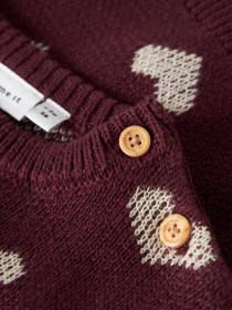 NAME IT Striktrøje Oana Burgundy Peyote Heart